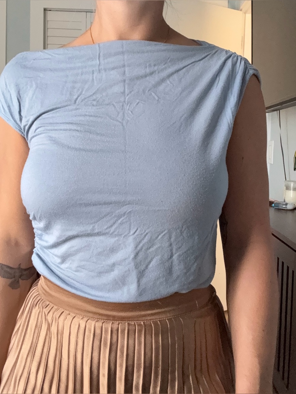 Halogen Light Blue Boatneck Short Sleeve Top